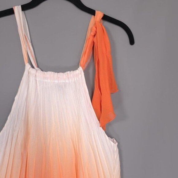 Komarov Women's Dress MEDIUM Ombre Print Orange White Chiffon Pleated USA MADE - Picture 6 of 9